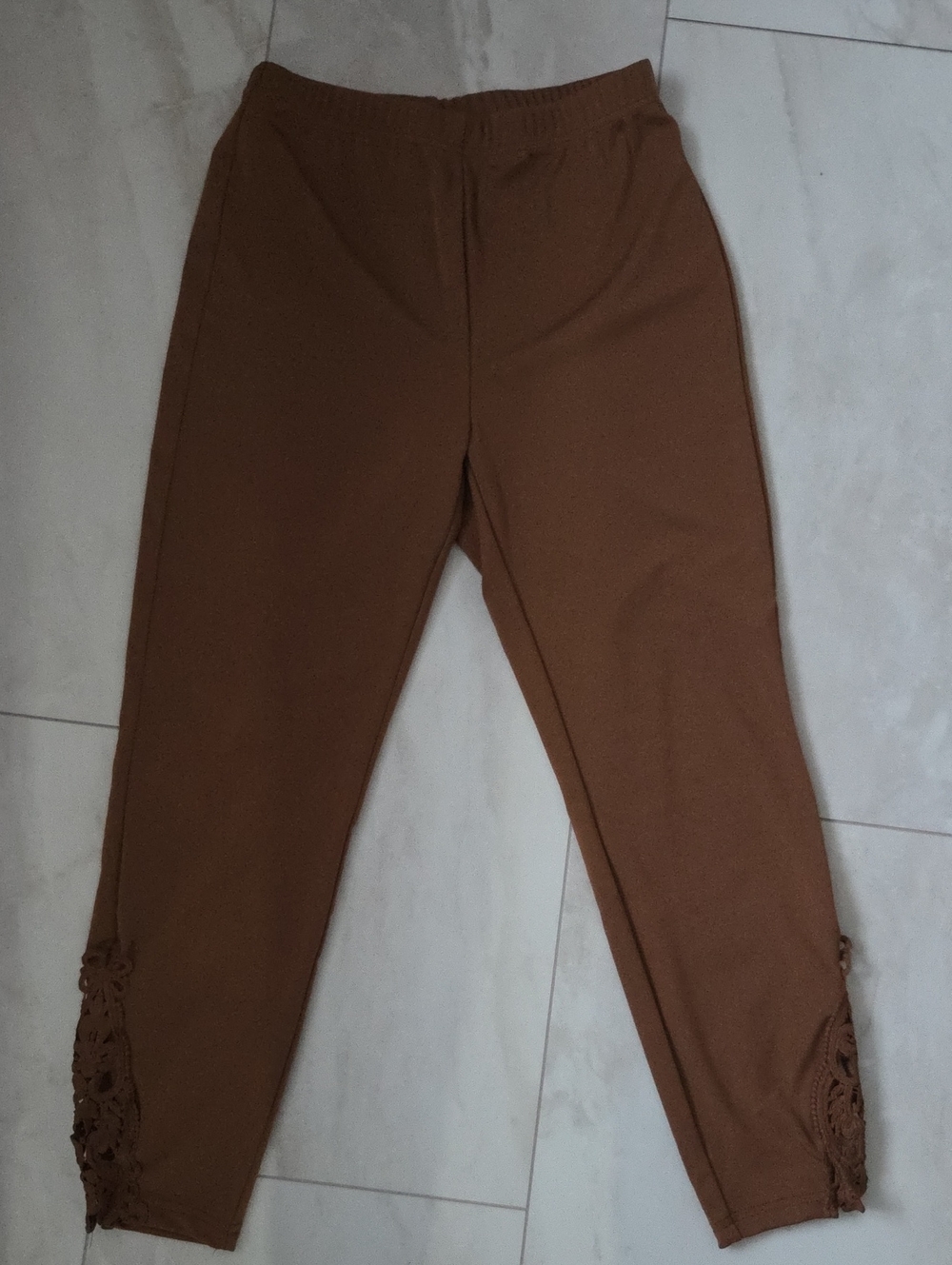 Brown Women's Crochet-Hem Ponte Pants